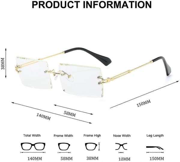 Kantlösa Rektangulära Solglasögon - Ultralätta Metallbågar - Trendiga Kvadratiska UV400 Glasögon