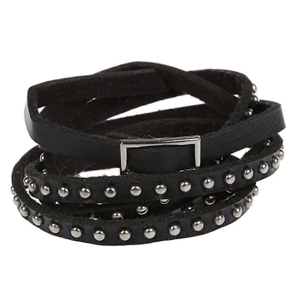Unisex Punk Rock Multi-lager Nitar Stud Armband Bangle Wrap Manschett Svart