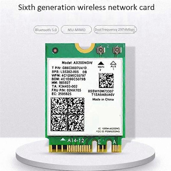 AX200 AX200NGW Netværkskort M.2 NGFF WiFi-kort Bluetooth 5.0 WiFi 6 2.4G/5G 802.11Ac/Ax WiFi Trådløs