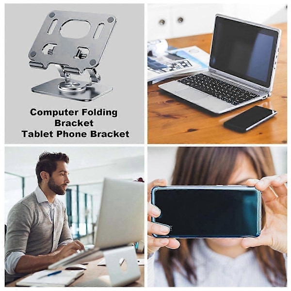 Fällbart Justerbart Laptopställ 360° Rotation Tablethållare Al-Legering Stabil Kompatibel med Bord