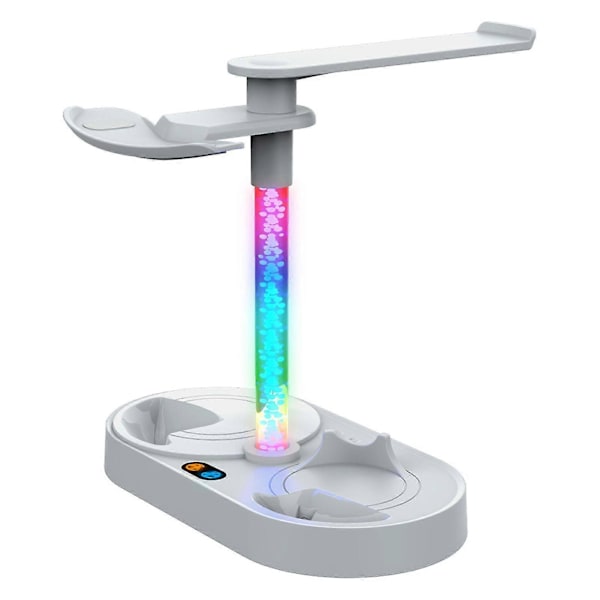 Spilcontroller Oplader Magnetisk Blændende RGB Lys Glas/Headset Understøttende Headset Dobbelt Base Spilcontroller Opladningsdock Holder til PS VR2