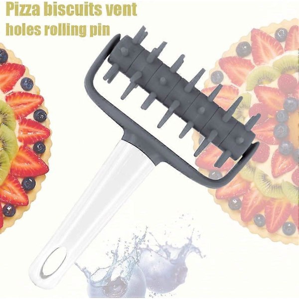 Pizza Hul Puncher, Pizza Nålerulle, Pizza Hul Puncher Pizza Pin Rulle til Kage Tærte Brød Bagværk Bageværktøj (Grå) 1 stk