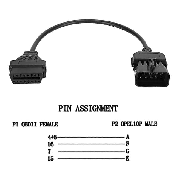 10-polet til 16-polet OBD2 Diagnostisk Kabeladapter Stik Passer til Opel