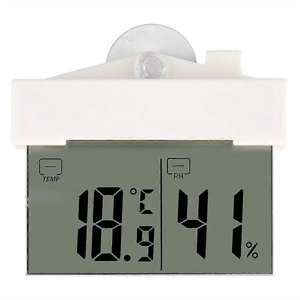 Digital Klocktermometer Hygrometer LCD Självhäftande med Sugkopp Klocka Fönster Vägg Inomhus Utomhus Trädgård Badrum Växthus