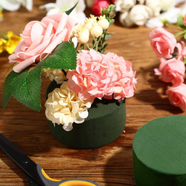 24-pakningssett for gjør-det-selv-blomsteroppsats Grønt, rundt vått blomsterskum, blomster til bryllupsgangen, festdekorasjon