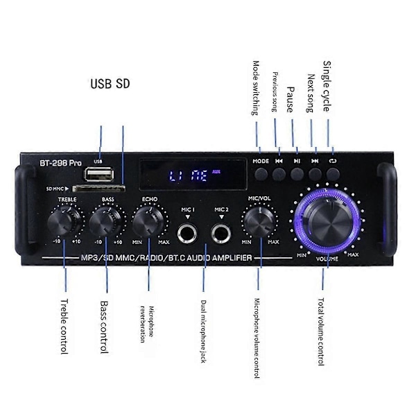 Forstærker Bt 298 Pro Hjemmebiograf Forstærker Karaoke Dual Channel Stereo Bluetooth 5.0 Maksimal 800W