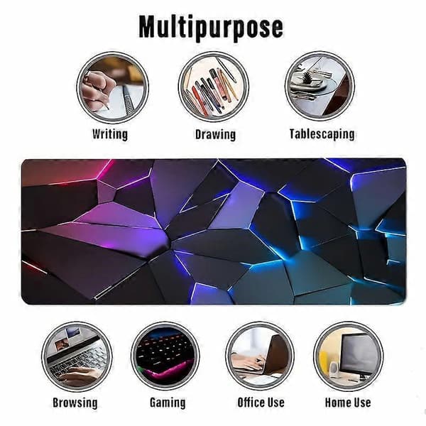 3D Illusjon Gaming Musematte Sklisikker Gummi Tastatur Skrivebordsmatte 30x80x0.3cm