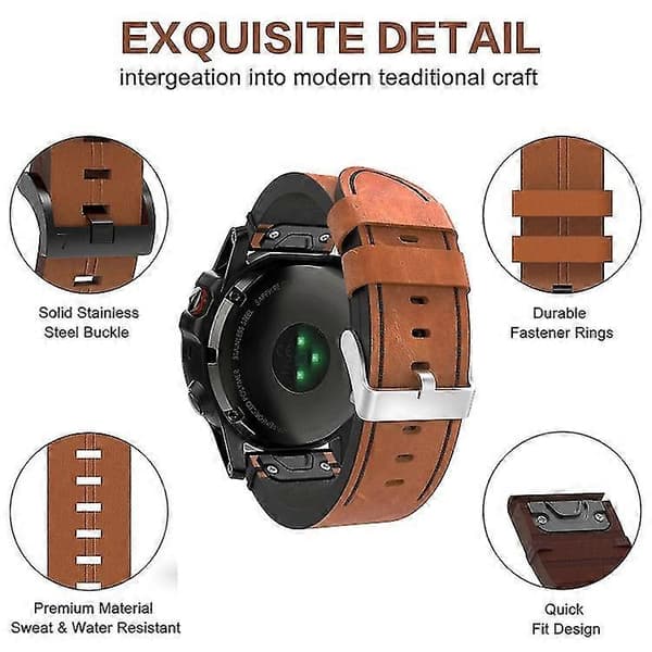 För Garmin Descent Mk 2 26mm Läder Sutur Stålspänne Klockarmband HBML