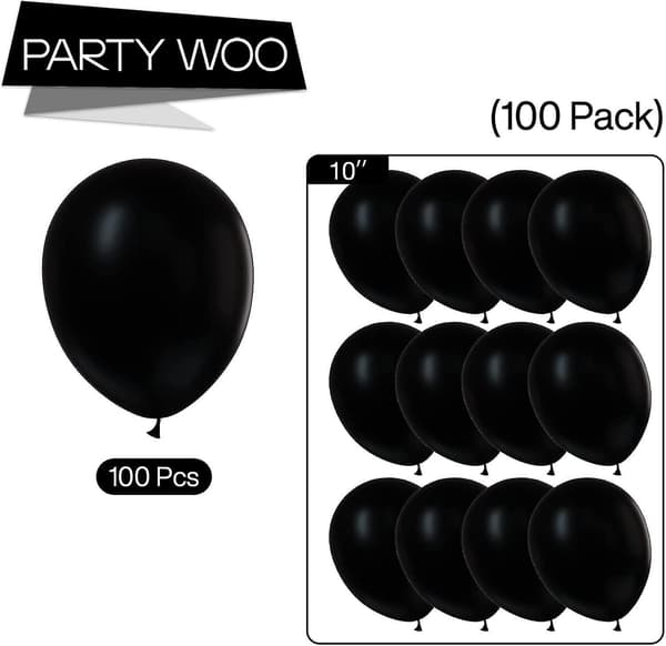 10 Tommer Sorte Heliumballoner - Pakke med 100