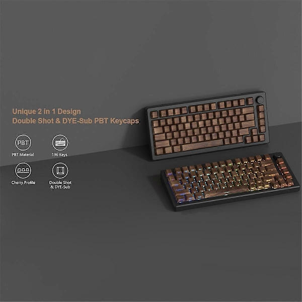 136 Taster Valnøddetræskorn Keycaps Sideprint PBT Keycaps Bagbelyst Cherry Profil til MX Switch Mecha