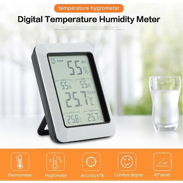 Digitalt LCD Hygrometer Temperatur LCD Fugtighedsmåler Indendørs Digitalt Rumtermometer