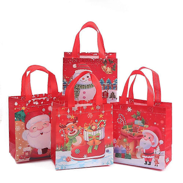 12-pack Julkassar med Handtag, Återanvändbara Presentpåsar, Shoppingkassar, Presentinslagningspåsar för Julfester