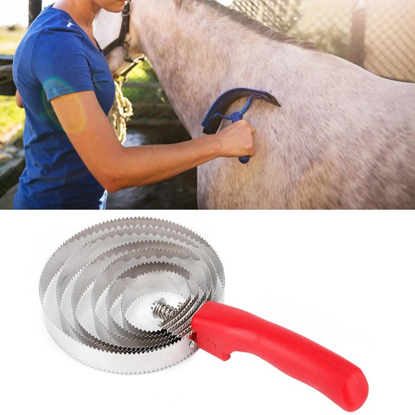 Metal husdyr kløende børste Karry fældende kam med blødt håndgreb til stor hest seks rustfrit stål ringet
