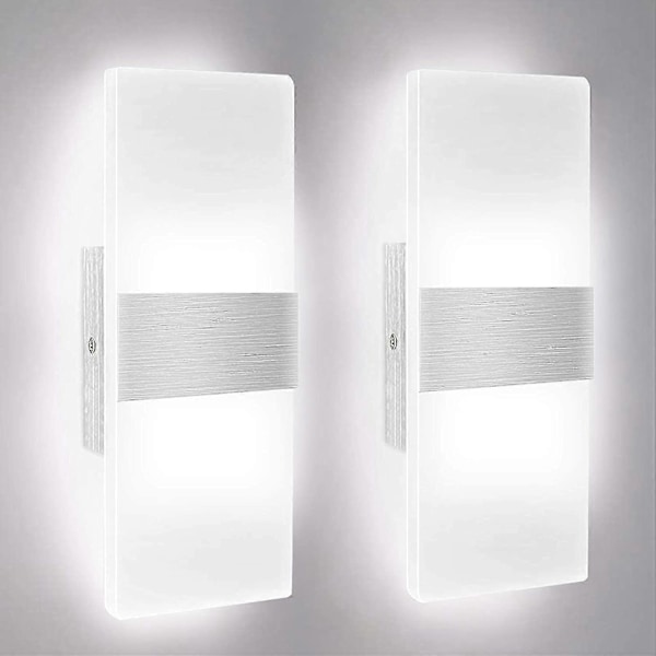 2 stk. LED Indendørs Væglampe, 12W 6000k Køligt Hvidt Akryl Væglampe, Moderne Design Dekor Væglampe Armatur Til Stue, Soveværelse, Gang, Badeværelse