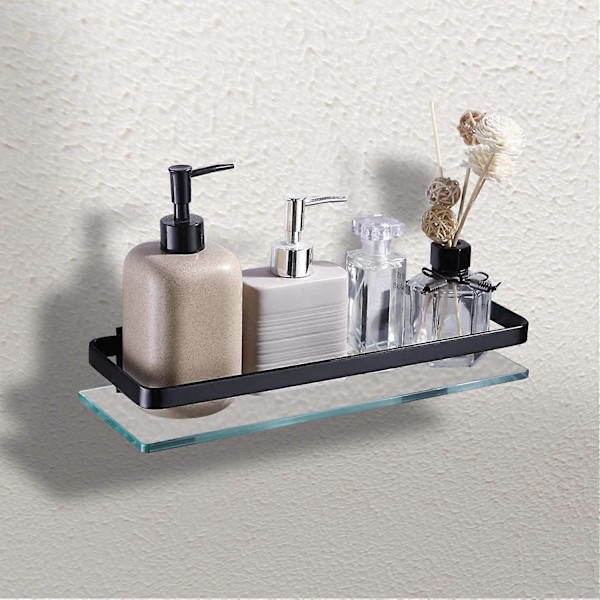 Klar Glas Badeværelseshylde til Væg, Badeværelseshylde, Badeværelses Shower Organizer (Sort)