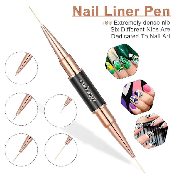 Dobbeltsidig Akryl Neglekunst Børstesett, 5 stk Gel Polish Neglekunst Design Penn Maleverktøy For DIY Manikyr
