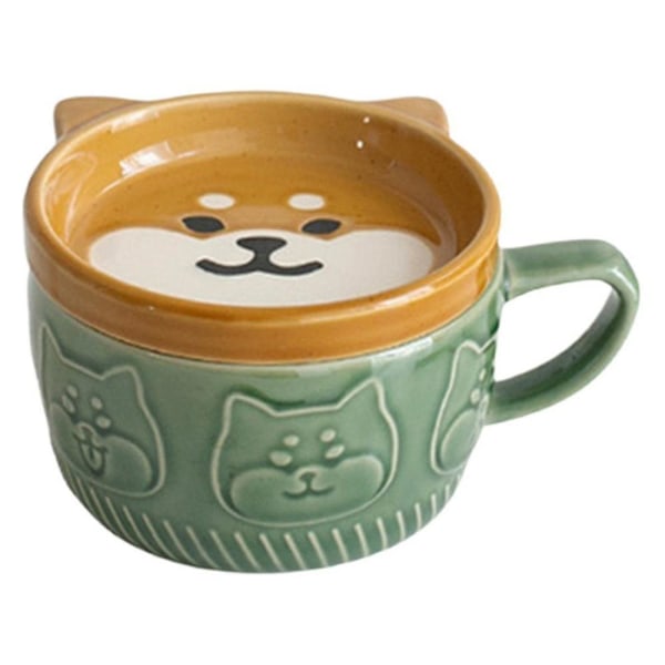 Japanese Cute Mug Creative Ceramic Shiba Inu Panda Coffee Cup With Lid Home Couple Milk Breakfast C