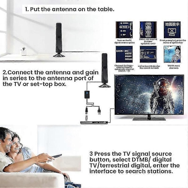 Rewave Antenne, Sugekop TV Antenne Plug Play Digital TV Antenne 80 km Rækkevidde Kanaler Universal