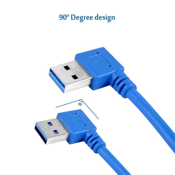 4x Kort Superspeed USB 3.0 Han til Hunn Forlengelseskabel, 90 Graders Adaptertilkobling, Venstre og