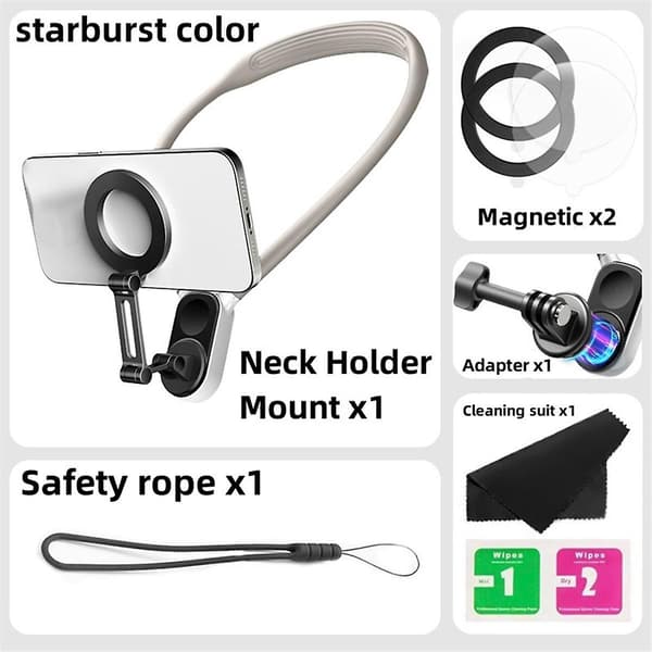 Magnetisk Nakkeholder Mount Halskæde Beslag til / // Pro Smartphone Tilbehør Hvid
