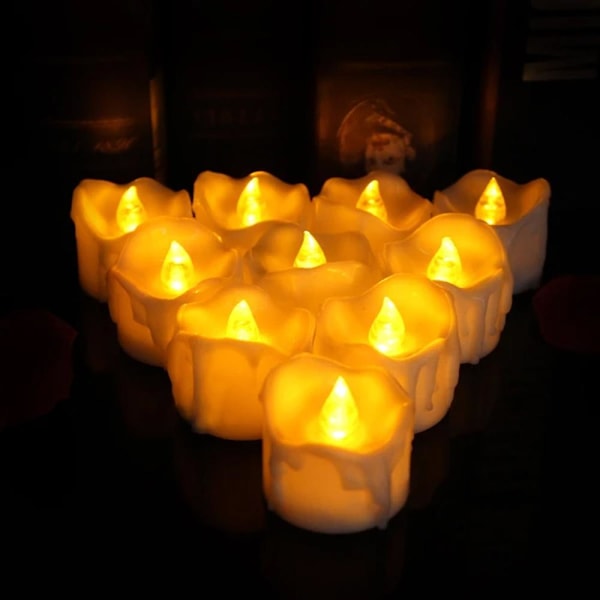 12 LED lys (gult lys), flammeløse fyrfadslys