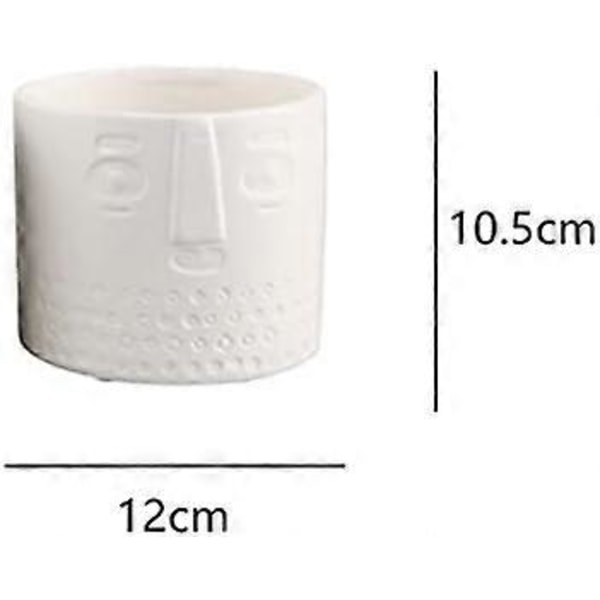 Set med 2 Keramiska Blomkrukor för Suckulenter - Ansiktsdesign - För Vardagsrum, Kontor - Vit