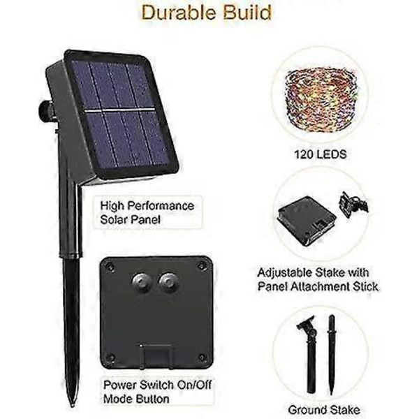 [2 kpl] Aurinkokennovalot ulkokäyttöön, 12m 120 LED vedenpitävä 8 tilaa koristevalo [energialuokka A+++]