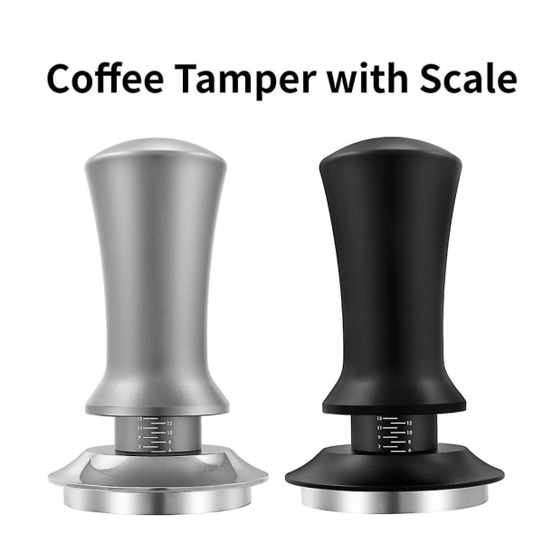 Kaffestamp justerbart djup med skala 30lb espressofjädrar Kalibrerad stampning av rostfritt stål