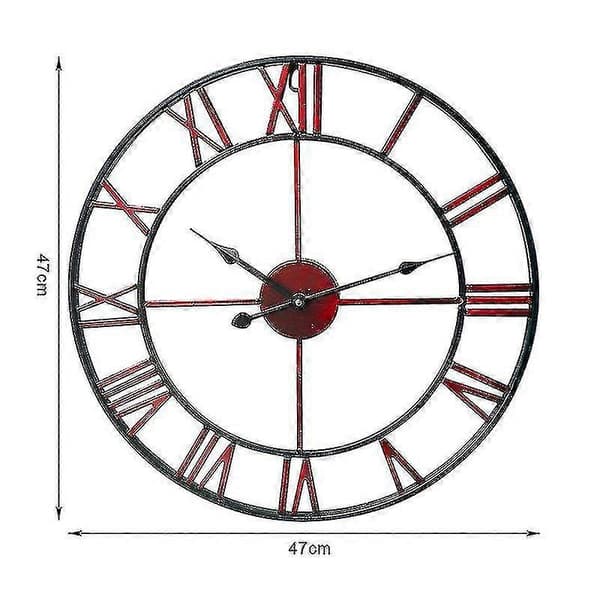 47 cm Röd Metall Väggklocka med Romerska Siffror