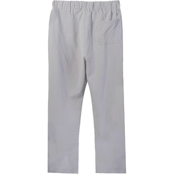 Herr Sommar Ledig Casual Linne Långbyxor Med Fickor Elastisk Midja M-3xl