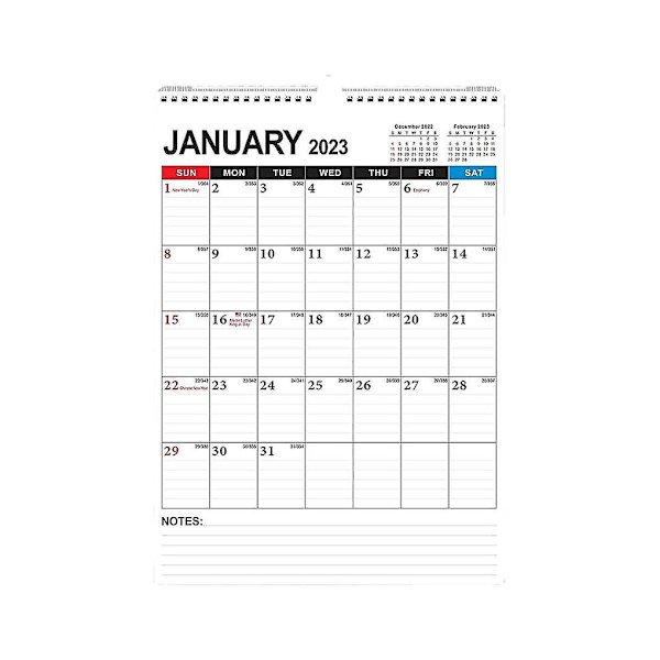 Kalender - Månedlig veggkalenderplanlegger fra januar 2023 - juni 2024, 12 tommer X 17 tommer, dobbeltrådet B