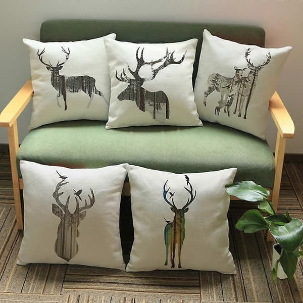 WEKITY - Sæt med 2 Dekorative Pudebetræk til Sofa, Hjortemønster Polyester Linned Pudebetræk til Gave Seng Bil Hjem, 18 x 18 tommer - 4564