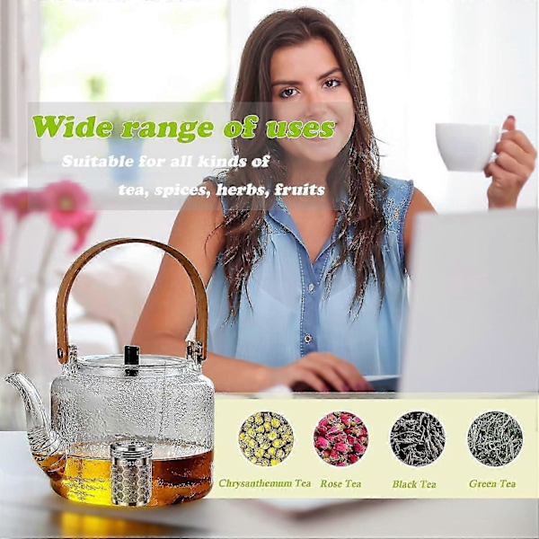WJTG Te-infuser til løs te, pakke med 2, rustfrit stål med kædekrog, tefilter, fintmasket, genanvendelig krydderisigte til madlavning, cylindrisk I