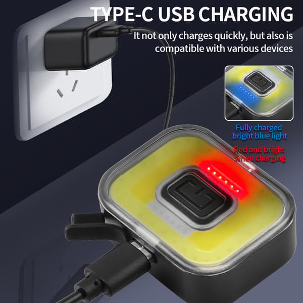 COB magnetisk liten hodelykt Rødt og blått lys bærbar hodelykt Mini USB-lading løpelykt