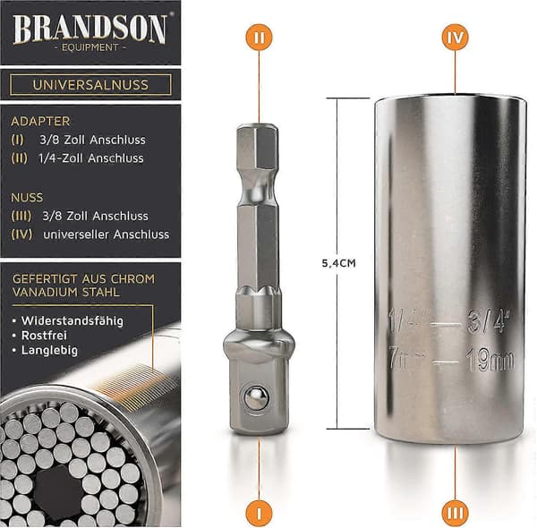 Premium Universalnøkkel-pipe Multifunksjonell-universal Mutter Reparasjon Håndverktøy 7-19mm Med Adapter