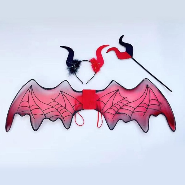 2/3 Red Pitchforks Devil Horn Pannebånd Bat Wing Demons Kostymetilbehør Halloween Fancy Dress Up Cosplay Festrekvisita