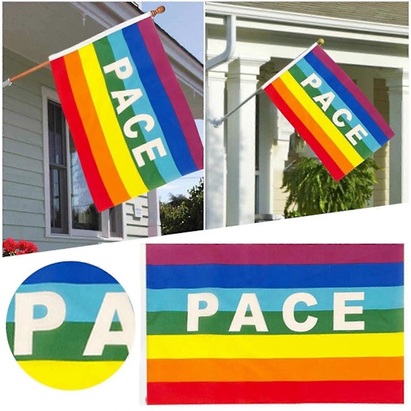 Regnbåge Fred Utomhusflagga, Väderbeständig Polyester, Regnbåge Fred Bokstäver Flagga, Utomhus Banner Flagga