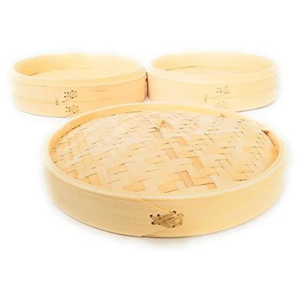 3-delt sæt - Bamboo Steamer Basket - Dumpling & Bun Steamer - Fantastisk til madlavning, boller, Dim Sum, Ve