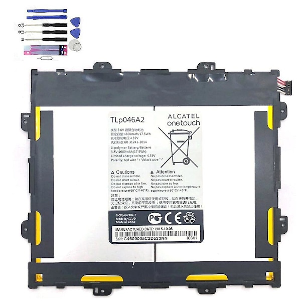 Kompatibel med 3.8v 4600mah 17.5wh batteri, kompatibel med Tlp046a2 Alcatel One Touch Pop 10 nettbrett batteri + verktøy