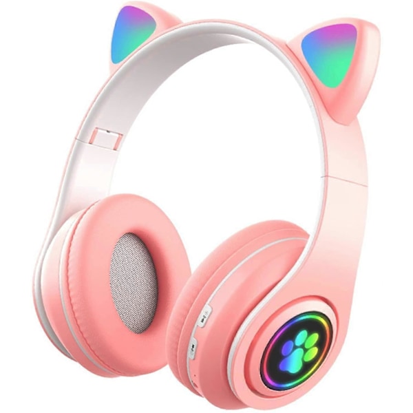 NEREN Børnehovedtelefoner Bluetooth 5.0 Multifunktion Katteøre Ekstra lang Batterilevetid Stereo Lyd LED Lys Sammenfoldelig Justerbar Bærbar Headset Multi-co