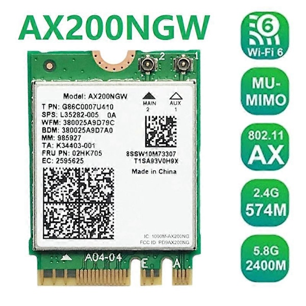 AX200 AX200NGW Netværkskort M.2 NGFF WiFi-kort Bluetooth 5.0 WiFi 6 2.4G/5G 802.11Ac/Ax WiFi Trådløs