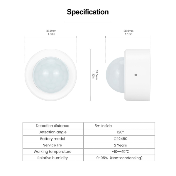 Rörelsedetektor Zigbee 3.0 Tuya Mini Smart Human Motion PIR Transducer Smart Life Hem Trådlös