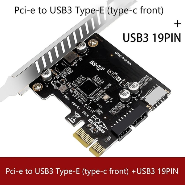 PCI-kort PCIe till USB3 Typ-E Front Typ-C 19p Utbyggnadskort Kompatibelt PCI-e X1 X4 X8 X16 Gränssnitt