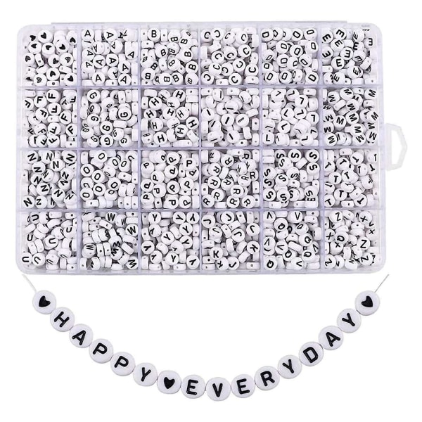 1200 stk. bogstavperler sorterede alfabetperler Hvide bogstavperler med runde bogstavperler til smykker Mak