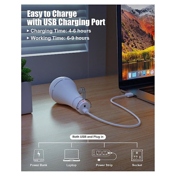 USB-ladattava LED-lamppu kaukosäätimellä kodin sähkökatkoihin, ripustettava LED-lamppu koukulla ulkokäyttöön 2 kpl