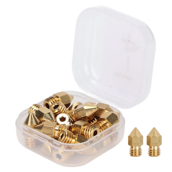 MK8 Dyse-sett for 3D-printer - 20 stk 1.75mm M6 Gjenget Polerte Ekstruder Dyser med Oppbevaringsboks (0.5mm)