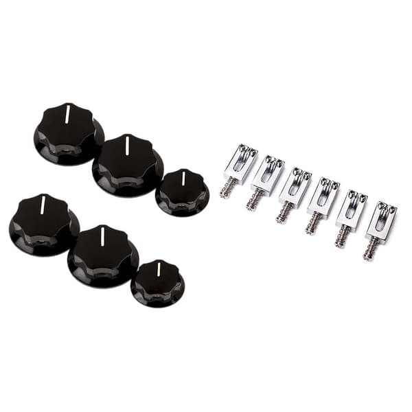 6x Elektrisk Gitarrbro Saddles Flat Set & 6st Kontrollknapp Volym Ljudkontrollknappar För Jazz