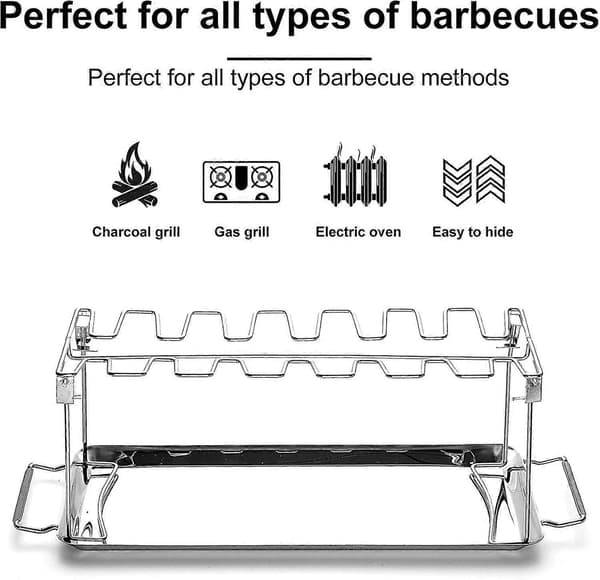 Sammenleggbart Barbecue Kyllinglårstativ i Rustfritt Stål, med Plass til 14 Kyllinglår i Grillen 36cm
