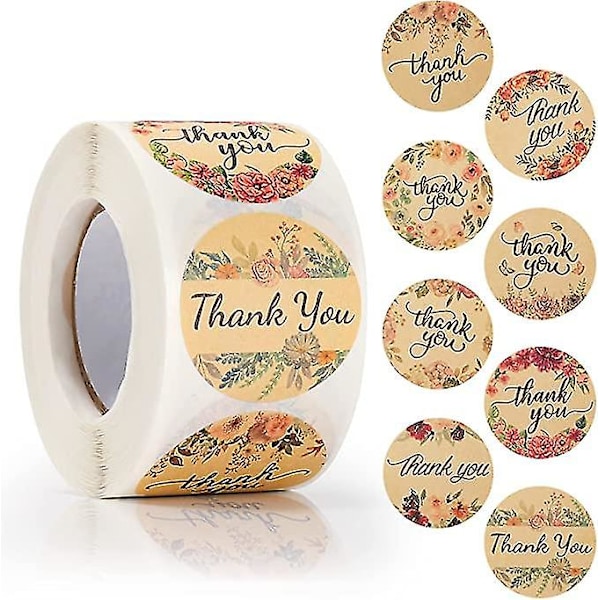 Thank You Stickers, 500 Pieces Of 1.5 Round Self-adhesive Sticker Labels With 8 Designs, Decorative Seal Tags For Flower Shop, Shoes Shop, Cos Best Gi