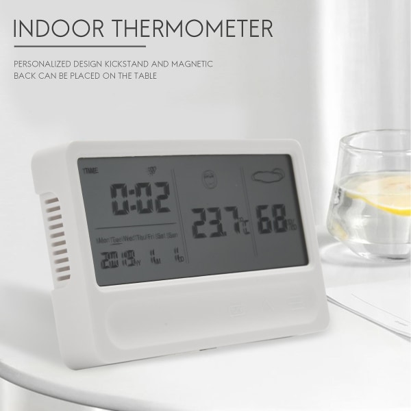 Digitalt hygrometer-termometer for innendørs og utendørs rom - Temperatur- og fuktighetsmåler med LCD-skjerm, stativ og magnet